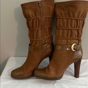 Via Spiga Suede/Patent Leather trim high boots